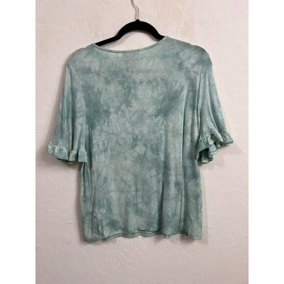 W5 Small Light Green Tie Die Ruffle Sleeve Flutter Sleeve Top Blouse Tee - Picture 5 of 5